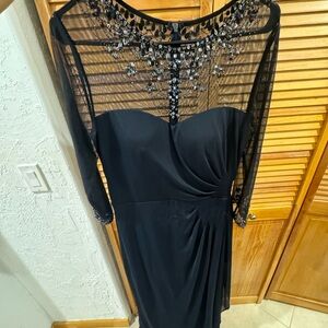 Patra Black Long Sleeve Dress with Embellished Neckline